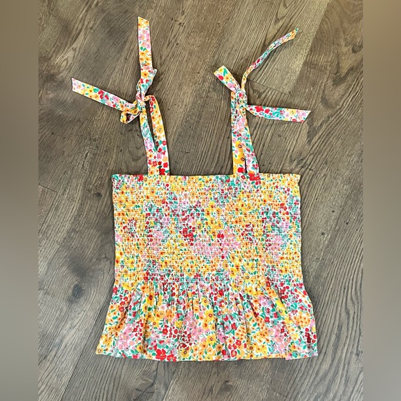 J. Crew Multicolor Floral Smocked Peplum Top with Tie Strap Shoulder - Picture 1 of 4